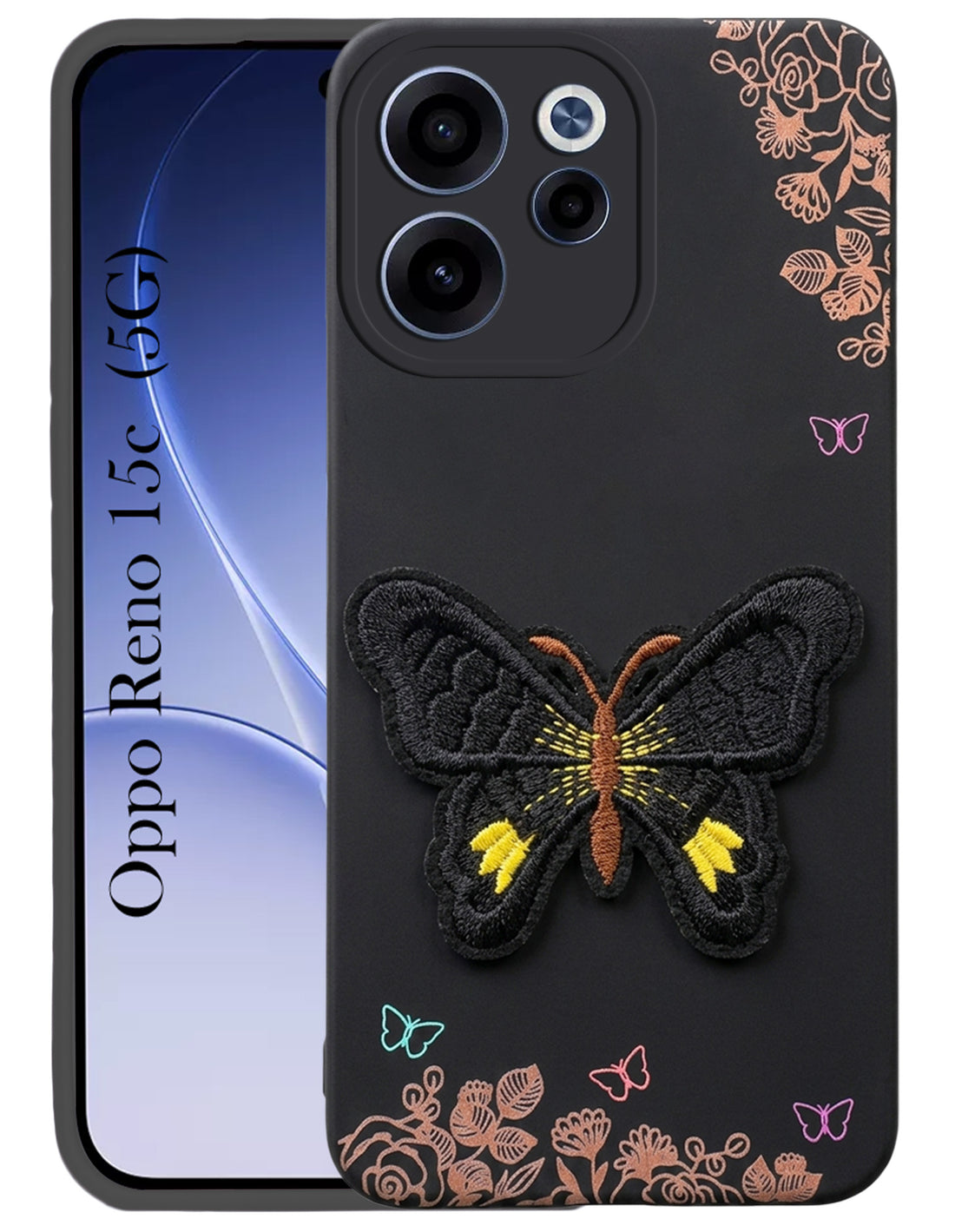 For Oppo Reno 15c Back Cover Case (Soft Butterfly Embroidery | Women Teen Girls | Camera Protection| Matte Silicone)