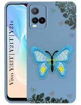 For Vivo Y33T | Vivo Y21T | Vivo Y21s Back Cover Case (Soft Butterfly Embroidery | Women Teen Girls | Camera Protection| Matte Silicone)