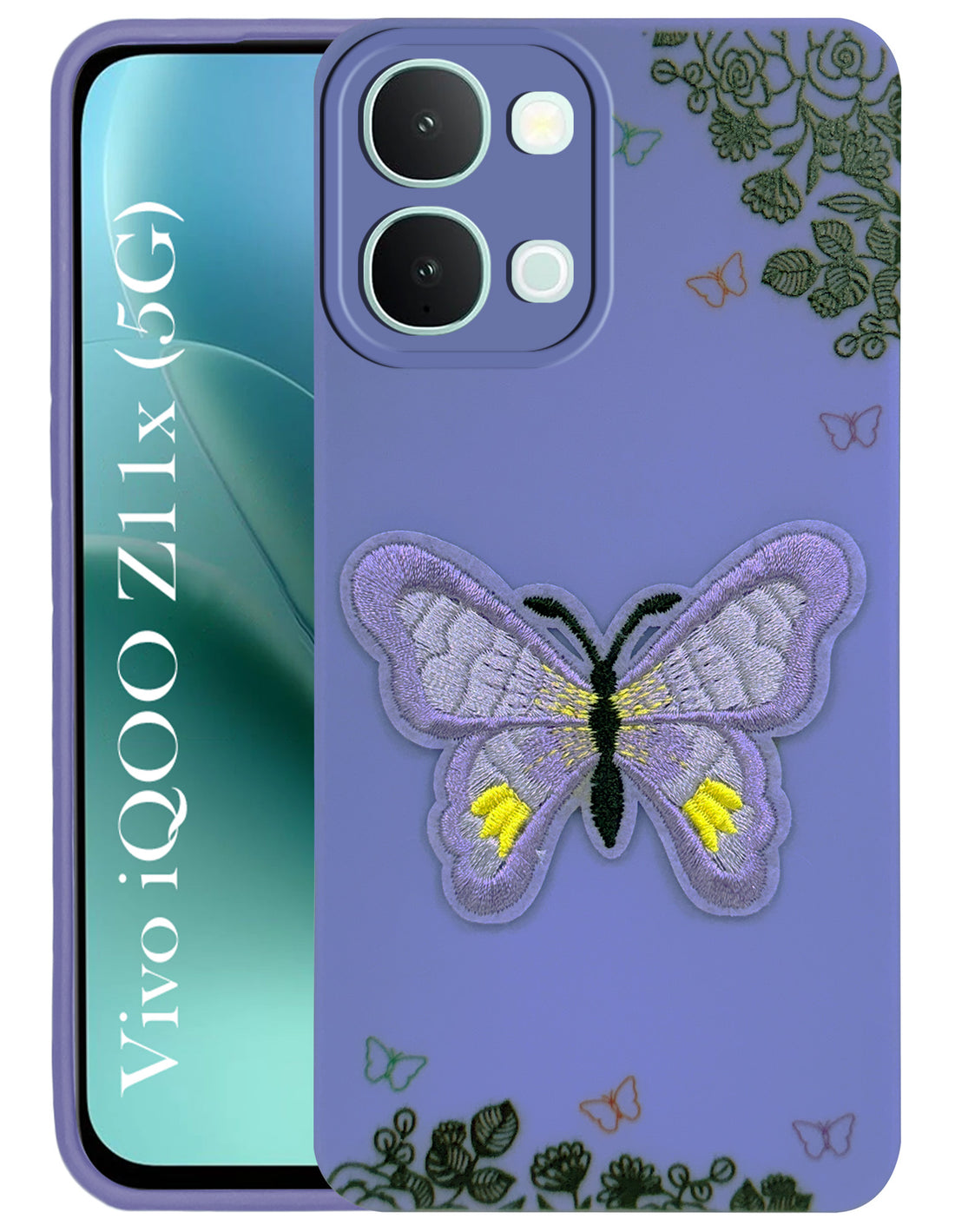 For Vivo iQOO Z11x 5G Back Cover Case (Soft Butterfly Embroidery | Women Teen Girls | Camera Protection| Matte Silicone)
