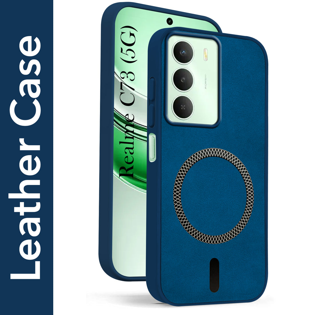 For Realme C73 Back Cover Case Leather Finish (MagSafe Compatible Wireless Charging | Soft Touch | Camera Bump Protection)