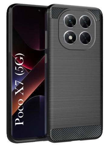 For Xiaomi Poco X7 Back Cover Case ( Hybrid Armor Case | Carbon Fiber Shockproof | Soft and Flexible | Black )