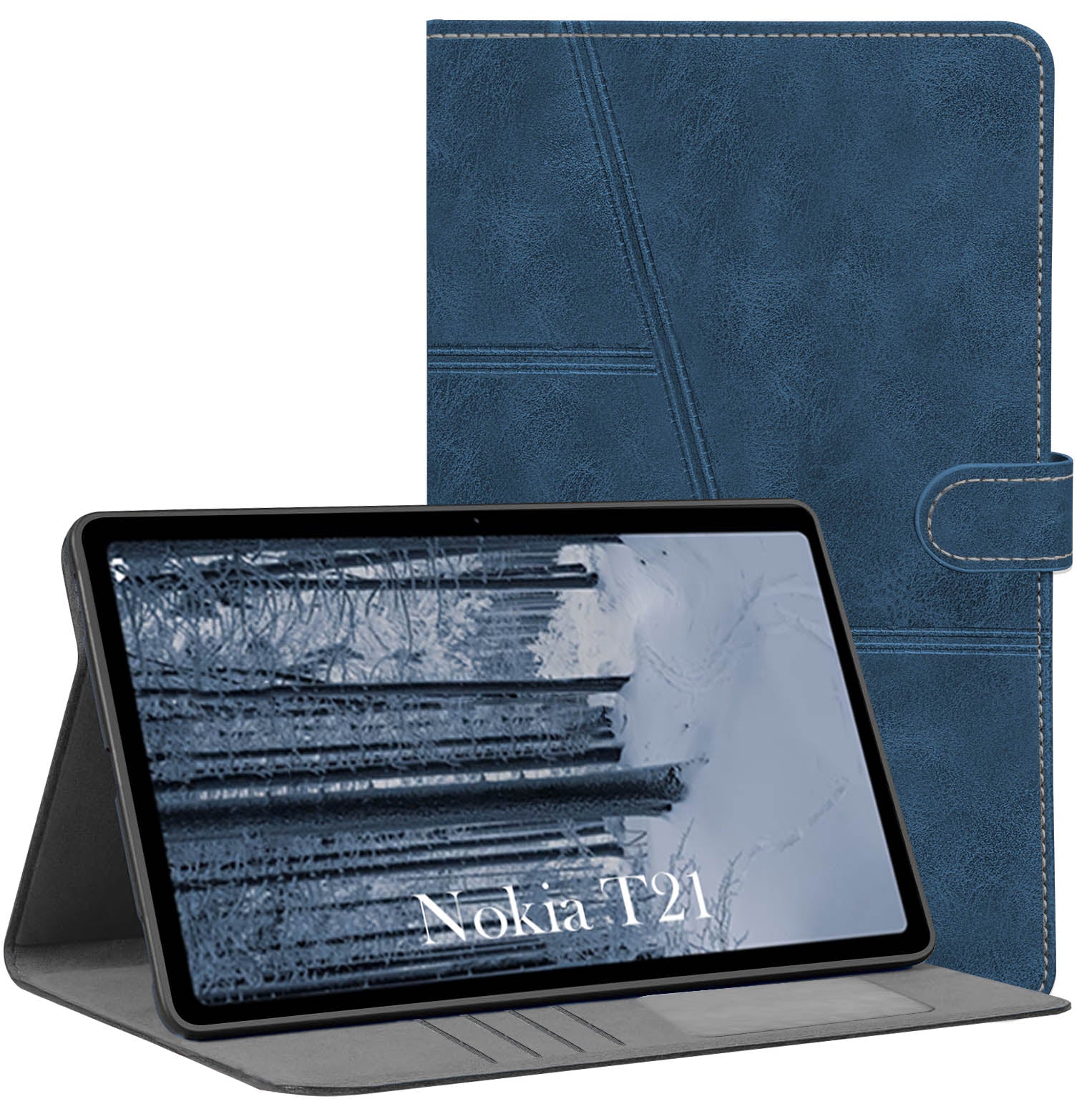 For Flip Cover Folio Case  Nokia T21 (TA-1495, TA-1521, TA-1505, TA-1487) 10 Inch (PU Leather | Multi-Angle Smart Stand | Card Storage Slots | Silicone Back Pouch)