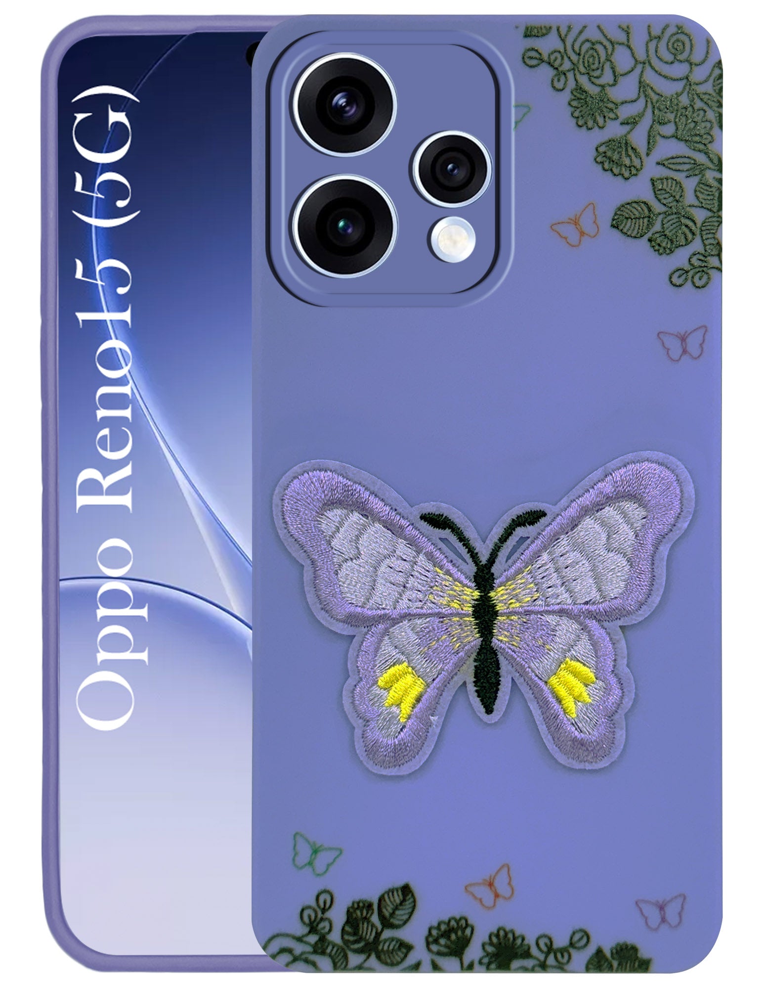 For Oppo Reno15 5G | Oppo Reno 15 5G Back Cover Case (Soft Butterfly Embroidery | Women Teen Girls | Camera Protection| Matte Silicone)