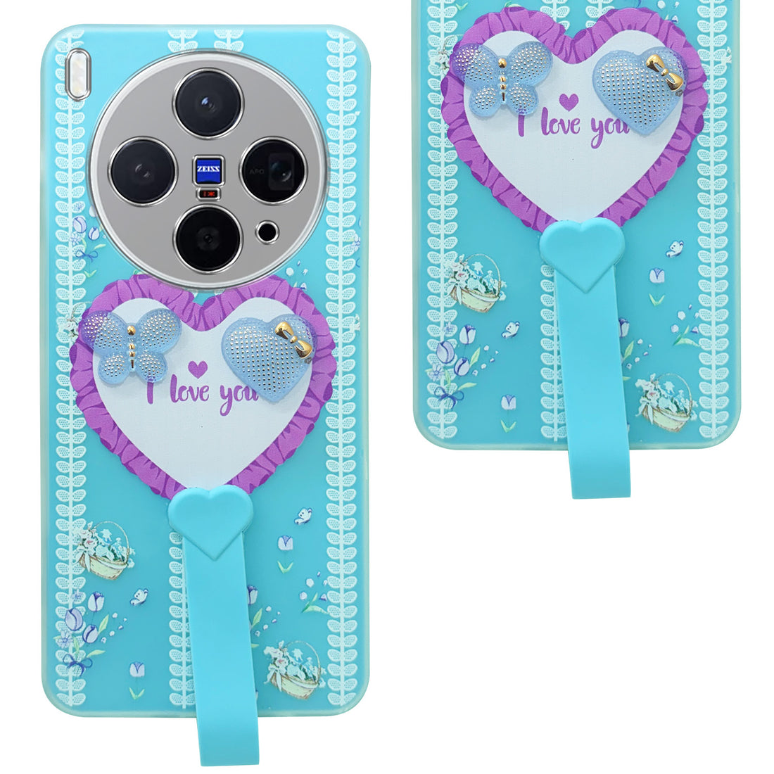 For Vivo X300 5G Back Cover Case (3D Cute Heart Strap Holder | Camera Protection | Designer Girls Print)
