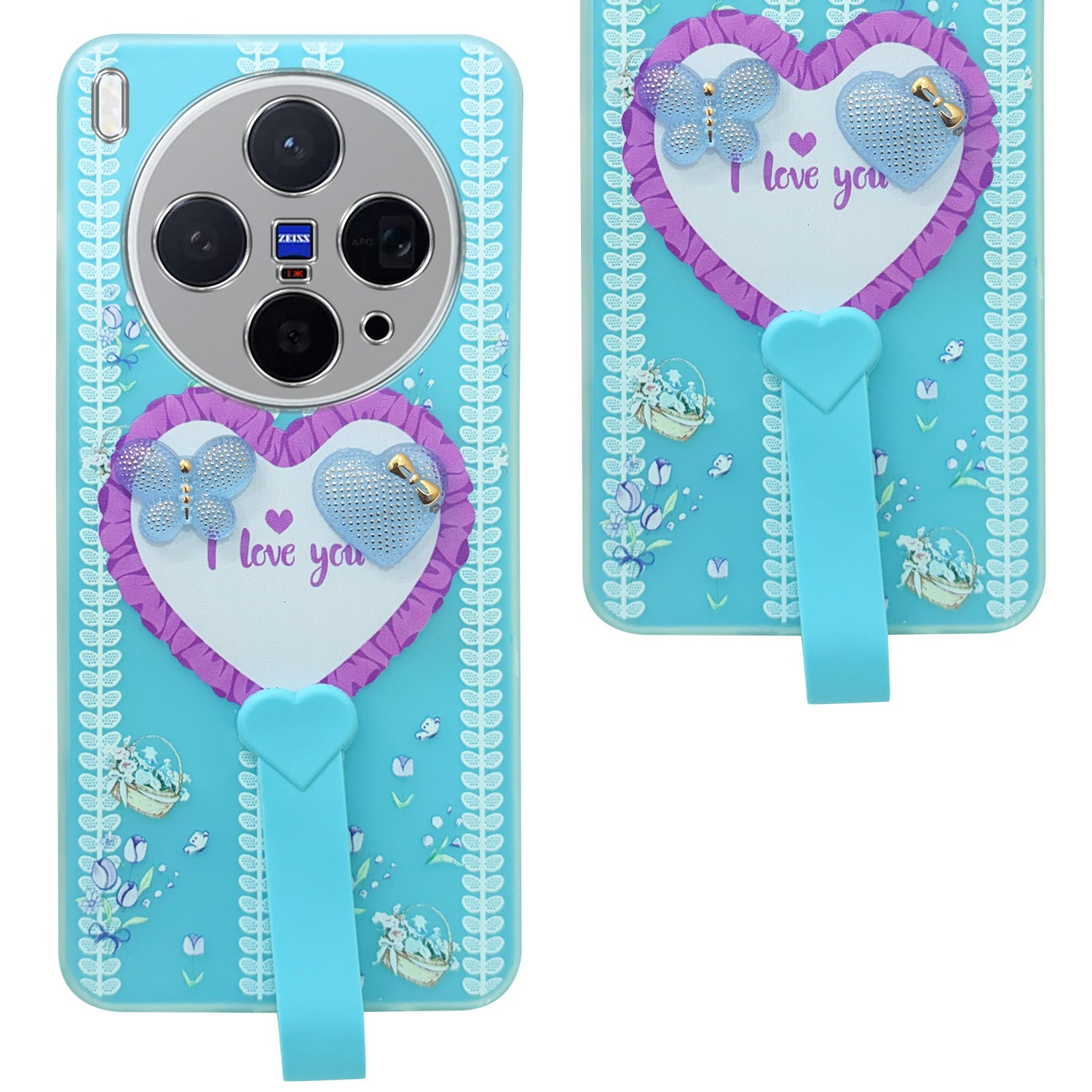 For Vivo X300 5G Back Cover Case (3D Cute Heart Strap Holder | Camera Protection | Designer Girls Print)