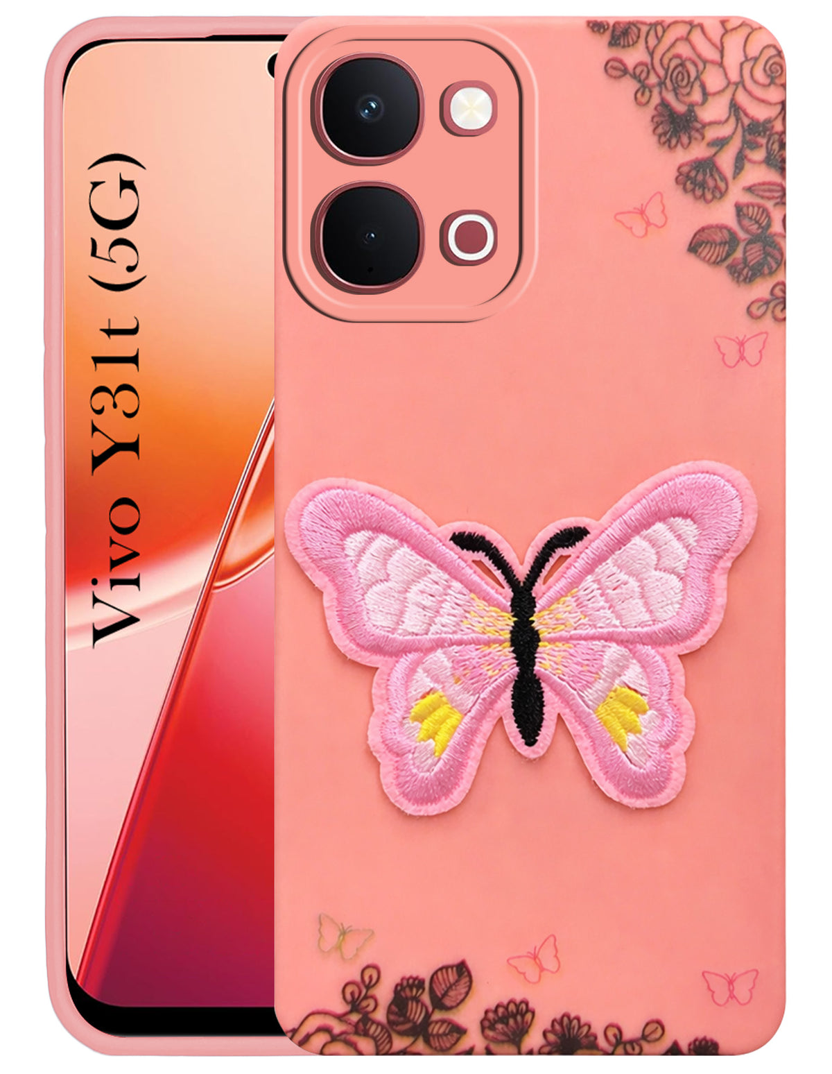 For Vivo Y31T 5G Back Cover Case (Soft Butterfly Embroidery | Women Teen Girls | Camera Protection| Matte Silicone)