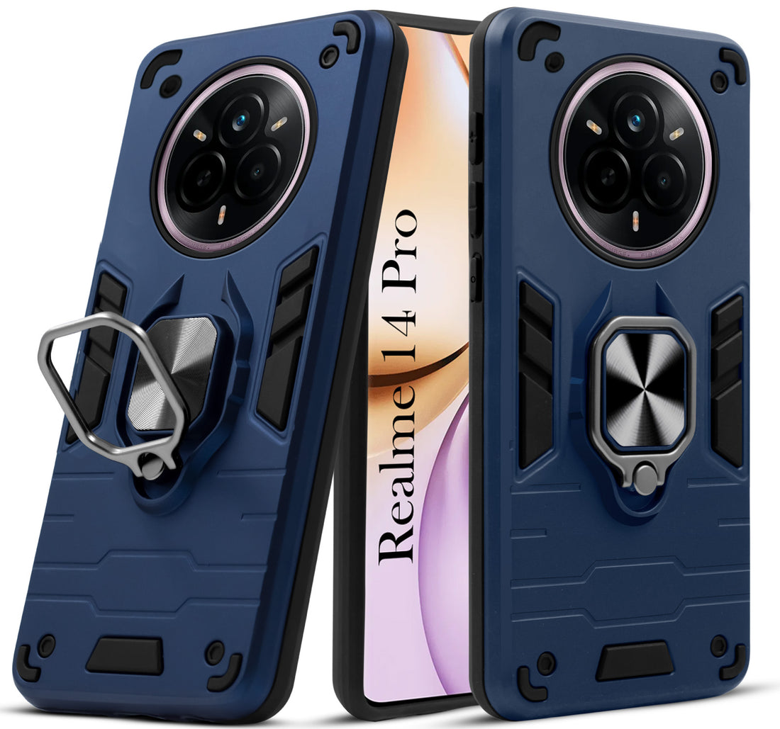 For Realme 14 Pro Back Cover Case (Shockproof Dual Layer Polycarbonate |Ring Holder Kickstand)