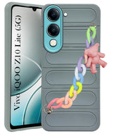 For Vivo iQOO Z10 Lite Back Cover Case (Wrist Hanging Chain | Teddy Bracelet Charms | Matte Liquid Silicone | Camera Protection Ring)