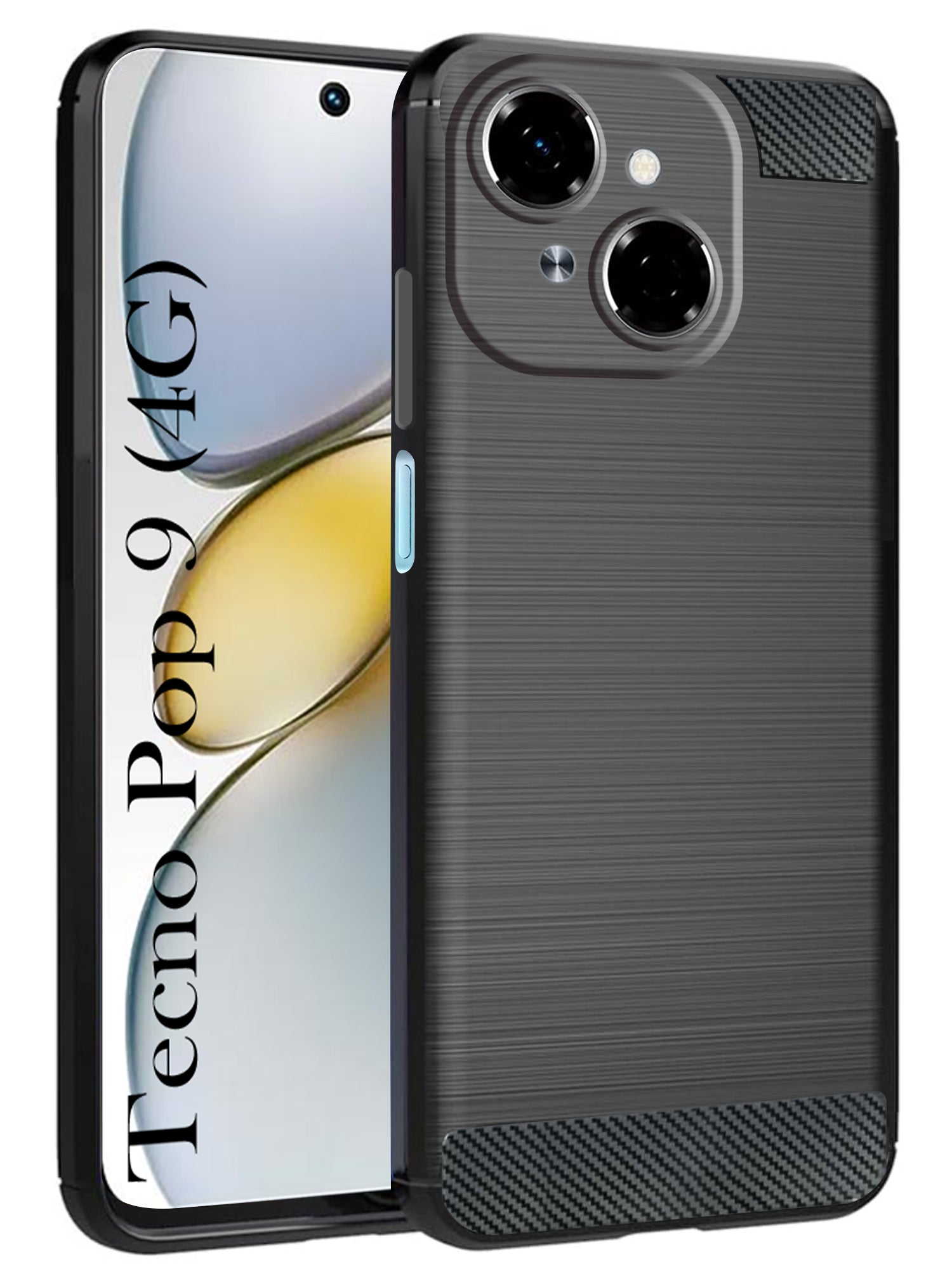 For Tecno Pop 9 4G Back Cover Case ( Hybrid Armor Case | Carbon Fiber Shockproof | Soft and Flexible | Black )