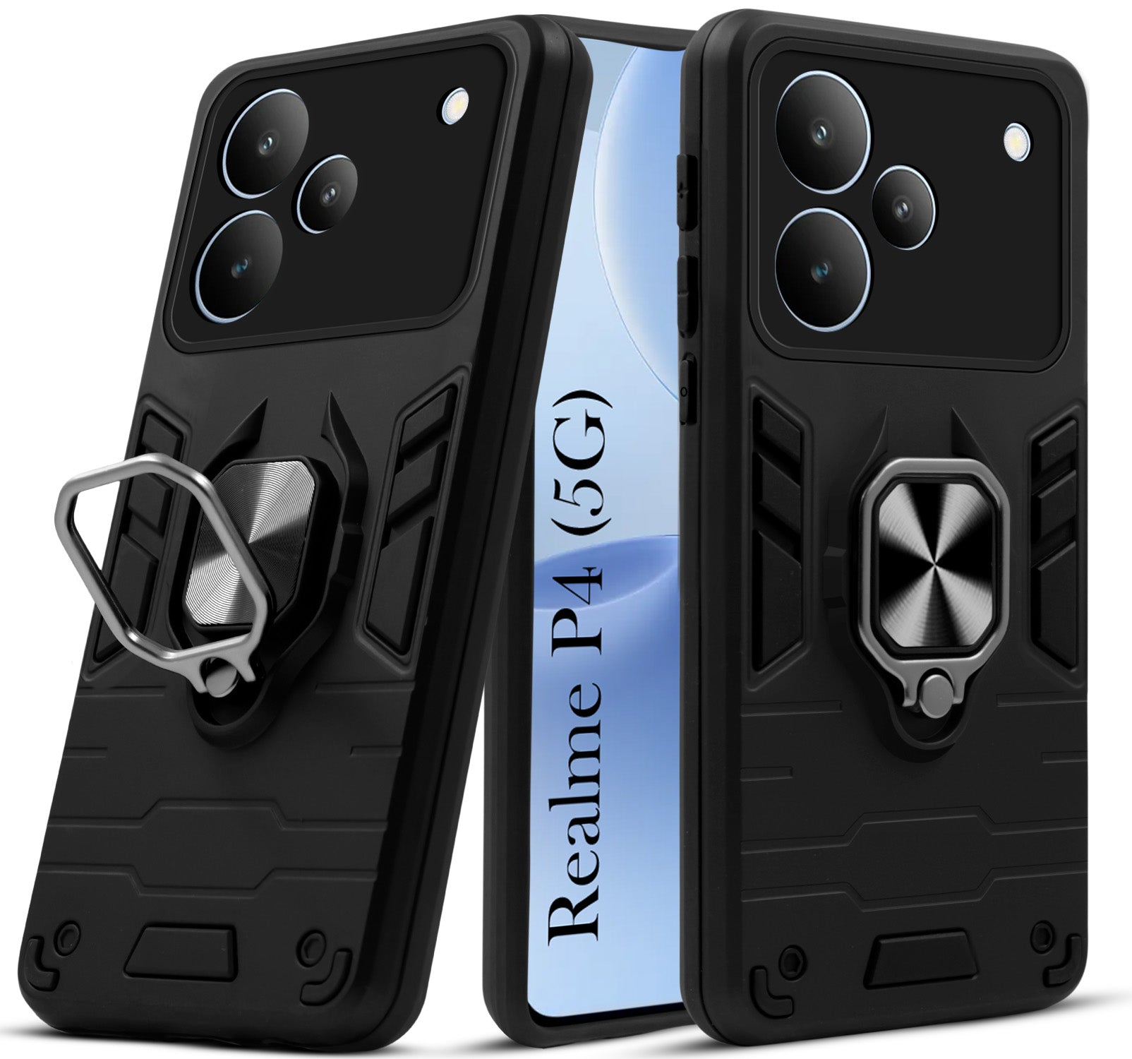 For Realme P4 Back Cover Case (Shockproof Dual Layer Polycarbonate |Ring Holder Kickstand)