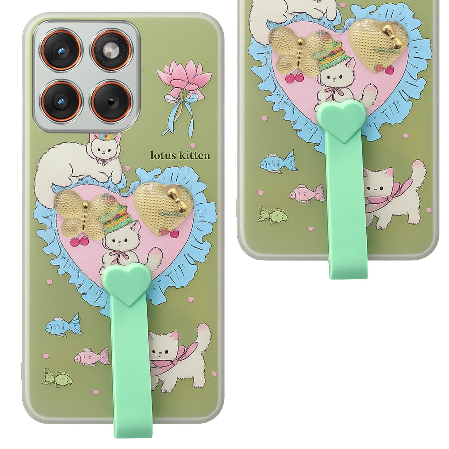 For Motorola Moto Edge 70 Back Cover Case (3D Cute Heart Strap Holder | Camera Protection | Designer Girls Print)