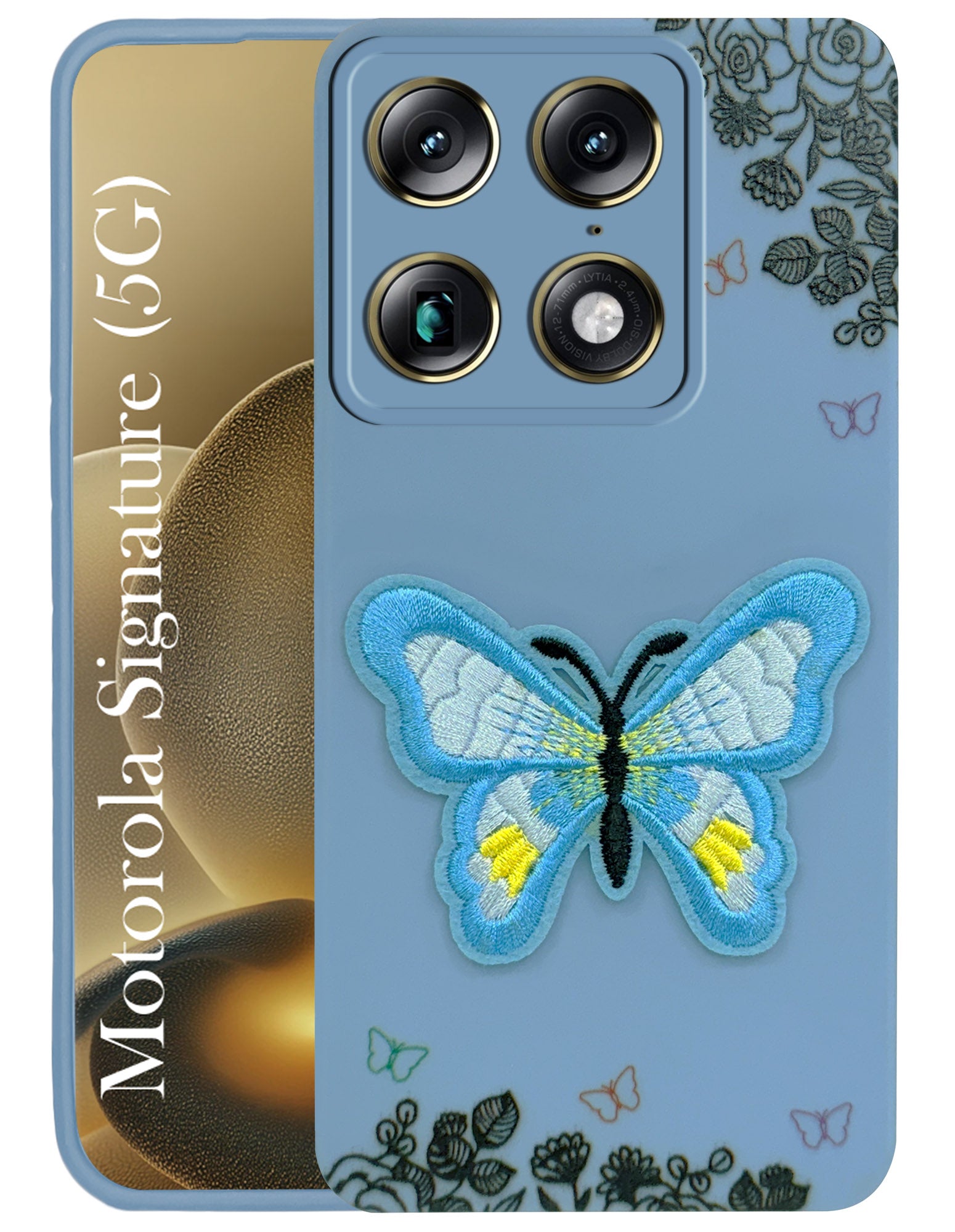 For Motorola Moto Signature 5G Back Cover Case (Soft Butterfly Embroidery | Women Teen Girls | Camera Protection| Matte Silicone)