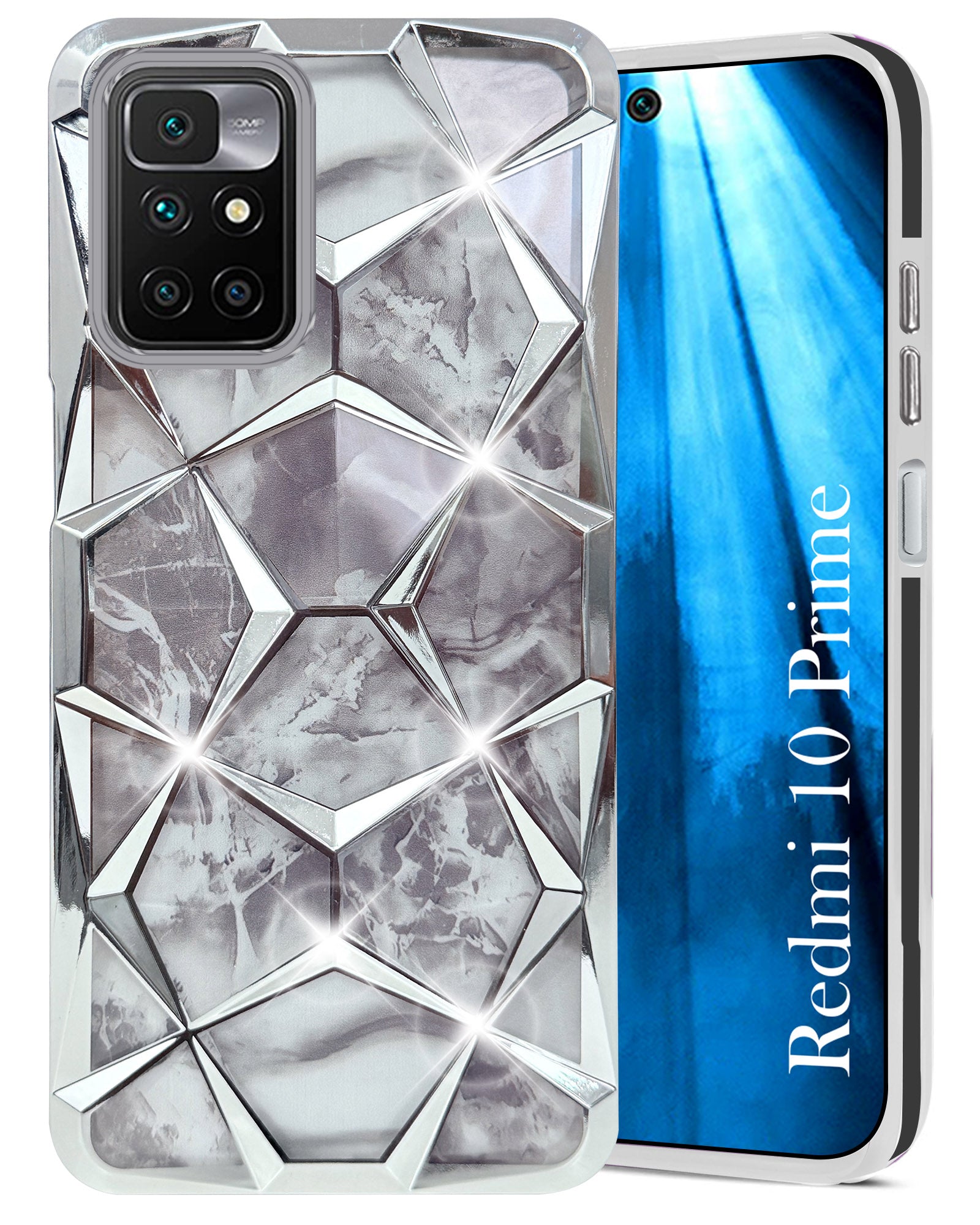For Xiaomi Mi Redmi 10 Prime Back Cover Case (Dual Design Glitter Sparkle and Detachable Diamond Print Case | Soft and Flexible)
