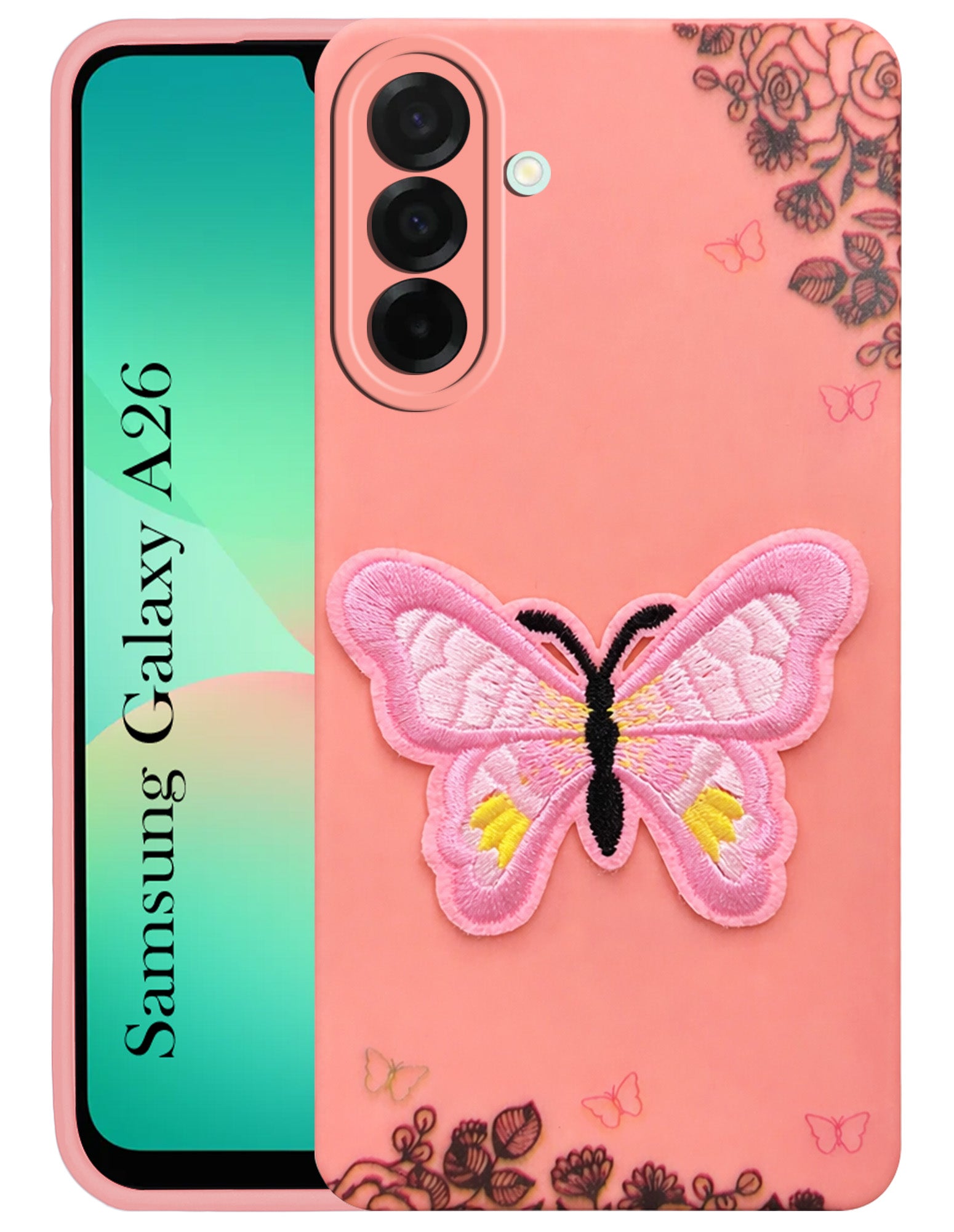 For Samsung Galaxy A26 5G Back Cover Case (Soft Butterfly Embroidery | Women Teen Girls | Camera Protection| Matte Silicone)