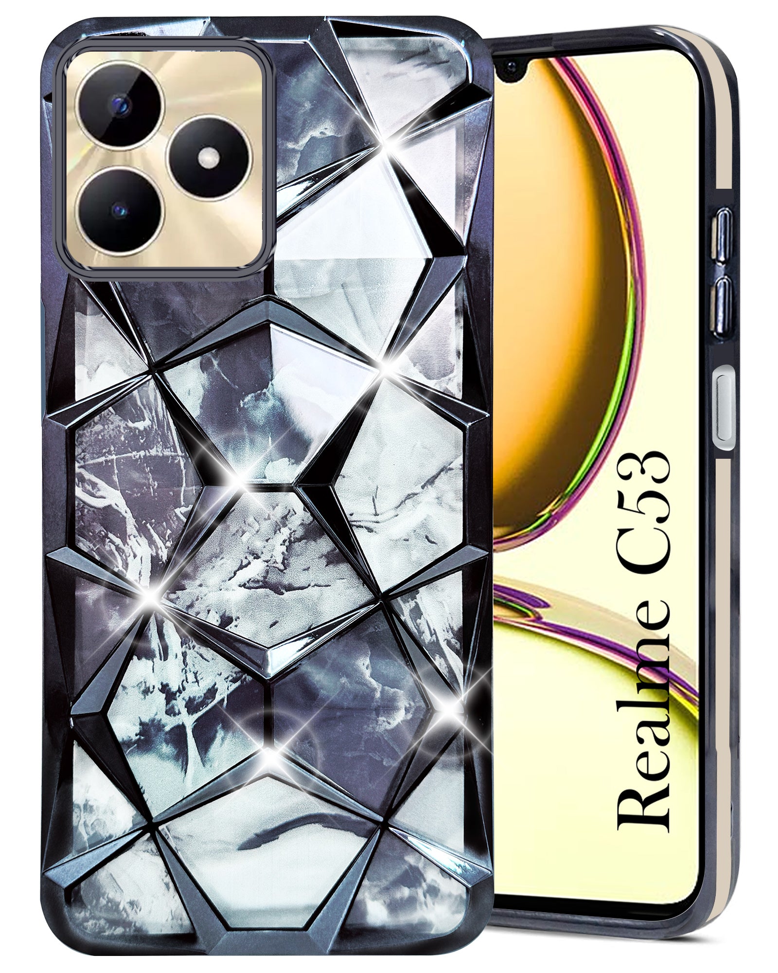 For  Realme C53 Back Cover Case ( Dual Design Glitter Sparkle and Detachable Diamond Print Case | Soft and Flexible)