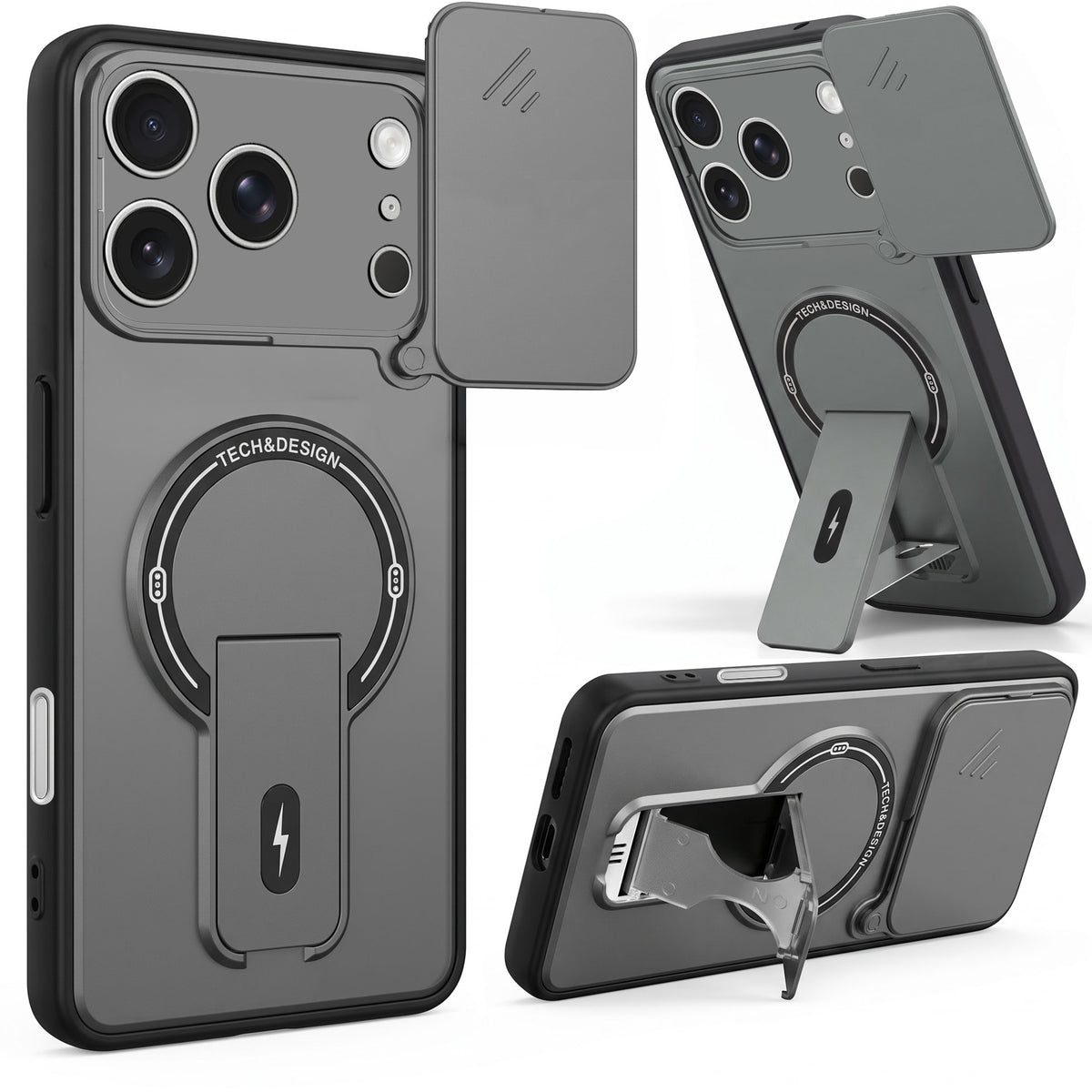 For Apple iPhone 17 Pro Back Case Cover Metallic (Hybrid Armor Kickstand | Sliding Shutter Camera Protection | MagSafe Compatible)