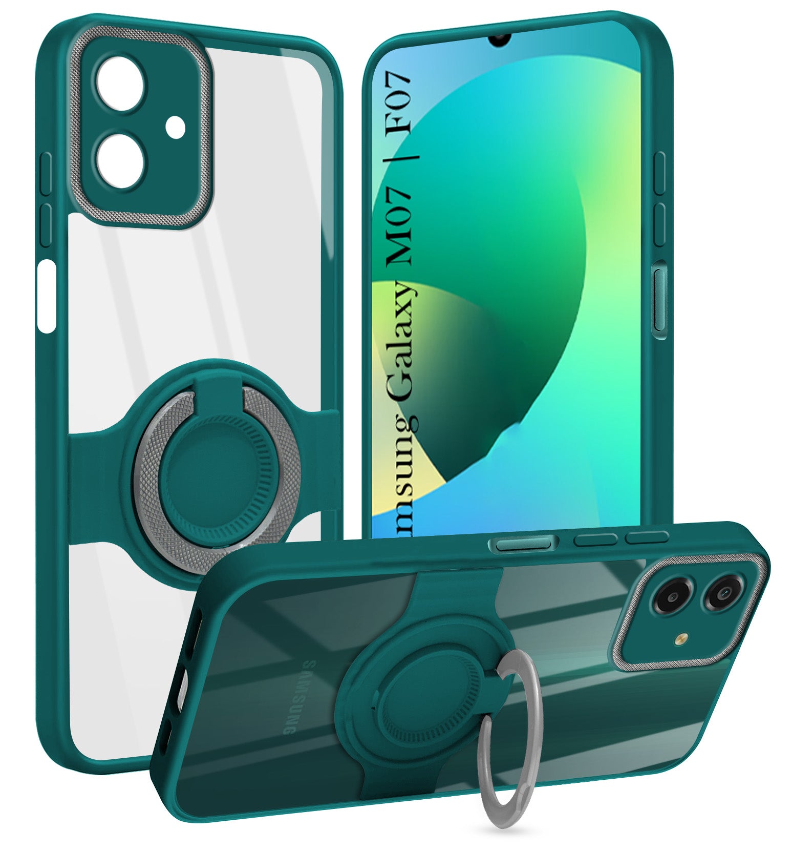 For Samsung Galaxy M07 | Samsung Galaxy F07 Back Cover Case with stand (Built-in Ring Holder Kickstand | Lifetime Anti Yellow | Camera Protection)