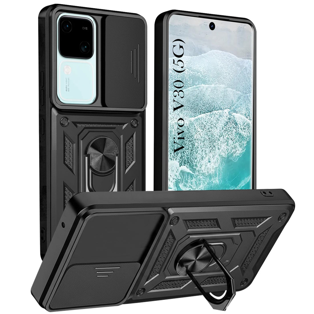 For Vivo V30 5G Back Cover Case ( Hybrid Dual Armor Polycarbonate | Carbon Black)