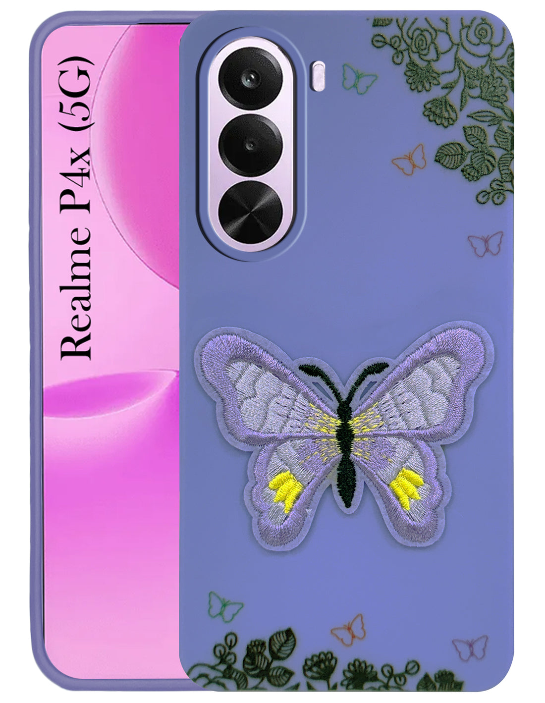 For Realme P4x Back Cover Case (Soft Butterfly Embroidery | Women Teen Girls | Camera Protection| Matte Silicone)