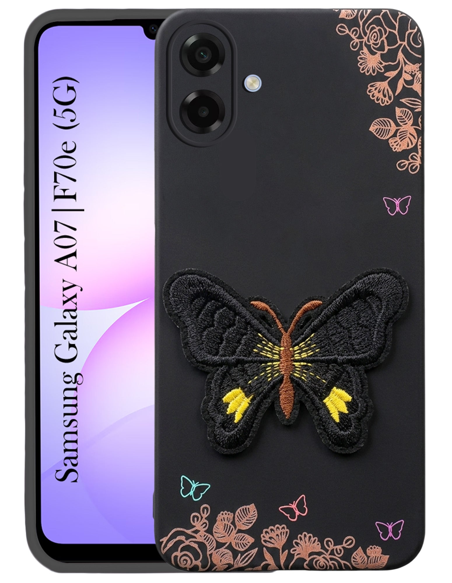 For Samsung Galaxy A07 5G | F70e 5G Back Cover Case (Soft Butterfly Embroidery | Women Teen Girls | Camera Protection| Matte Silicone)