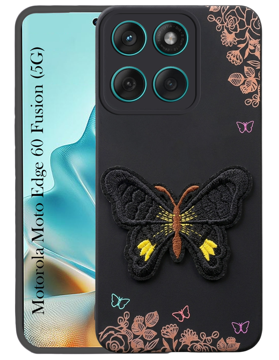 For Motorola Moto Edge 60 Fusion Back Cover Case (Soft Butterfly Embroidery | Women Teen Girls | Camera Protection| Matte Silicone)