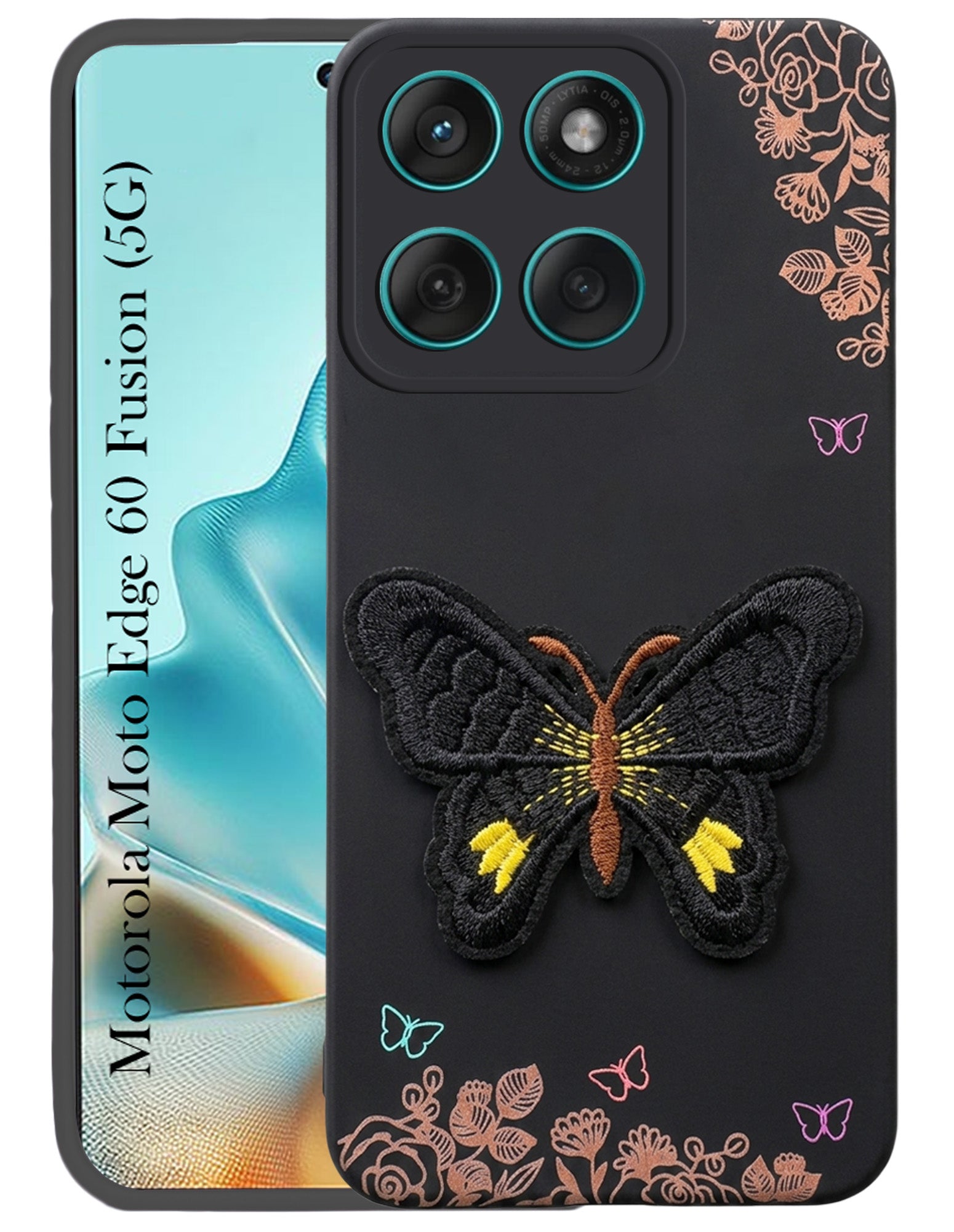 For Motorola Moto Edge 60 Fusion Back Cover Case (Soft Butterfly Embroidery | Women Teen Girls | Camera Protection| Matte Silicone)