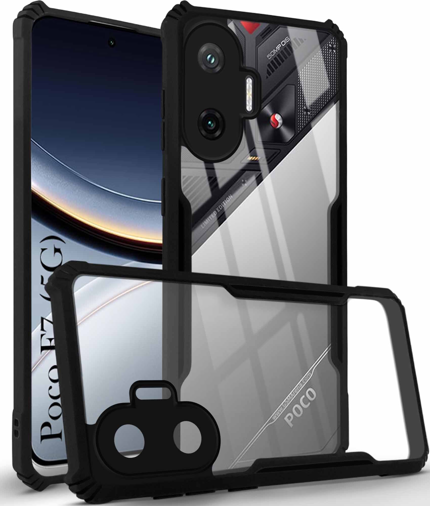 For Xiaomi Poco F7 5G Back Cover Case  ( Shockproof with Polycarbonate Clear Panel | Professional Black)