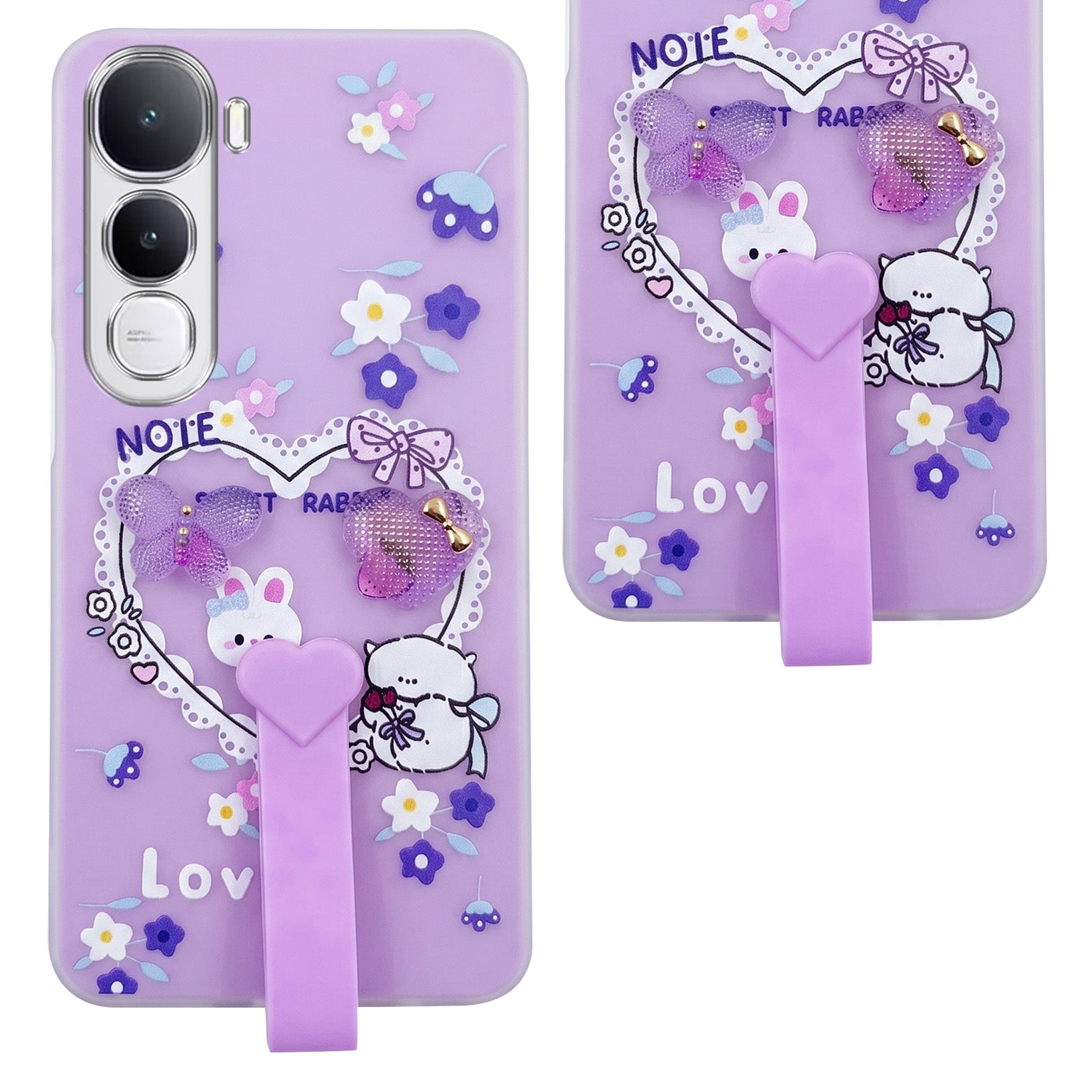For Vivo Y400 Back Cover Case (3D Cute Heart Strap Holder | Camera Protection | Designer Girls Print)