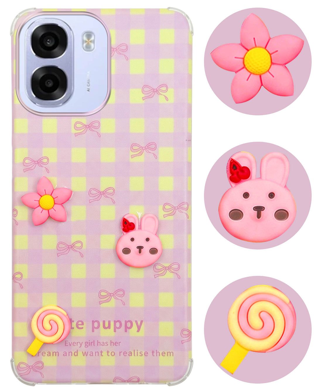 For Oppo K14x 5G Back Cover Case (3D Cute Cartoons | Hard Back Side Soft | Matte Premium Finish | HD Printing)