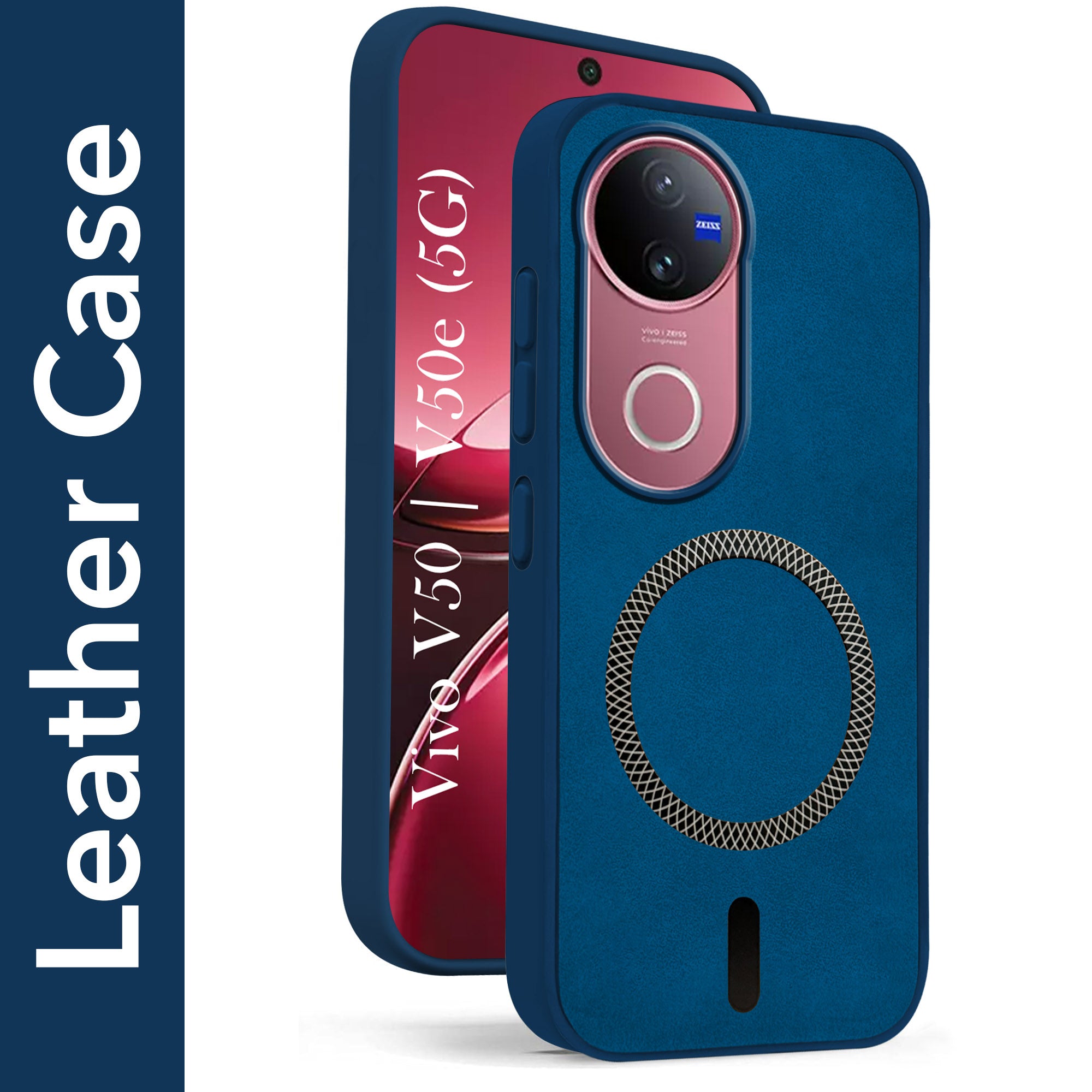 For Vivo V50 | Vivo V50e Back Cover Case Leather Finish (MagSafe Compatible Wireless Charging | Soft Touch | Camera Bump Protection)