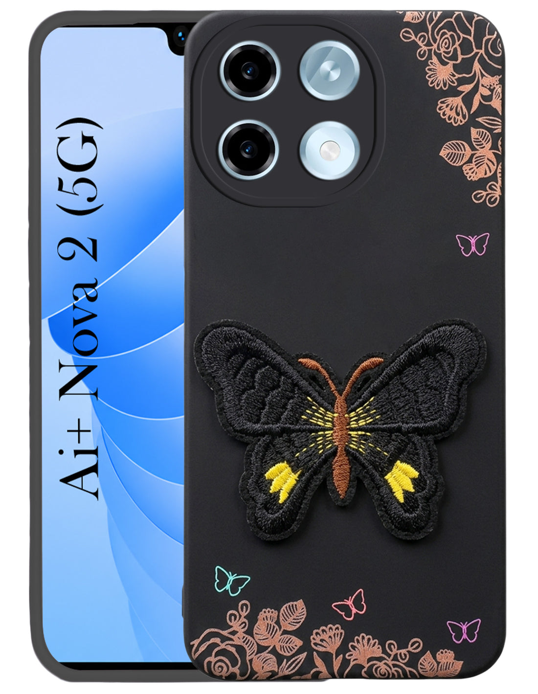 For Ai+ Nova 2 5G Back Cover Case (Soft Butterfly Embroidery | Women Teen Girls | Camera Protection| Matte Silicone)
