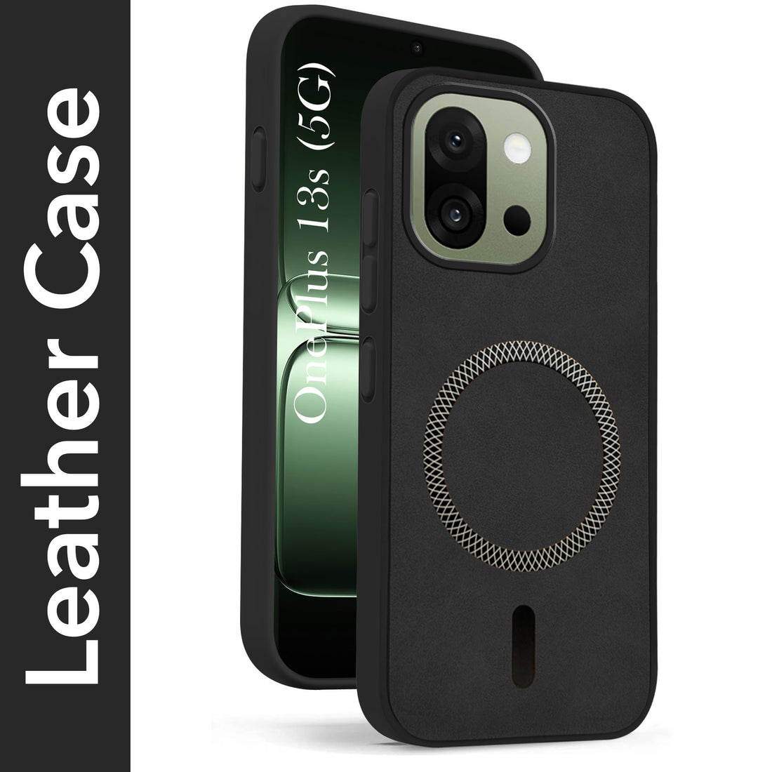For OnePlus 13S Back Cover Case Leather Finish (MagSafe Compatible Wireless Charging | Soft Touch | Camera Bump Protection)
