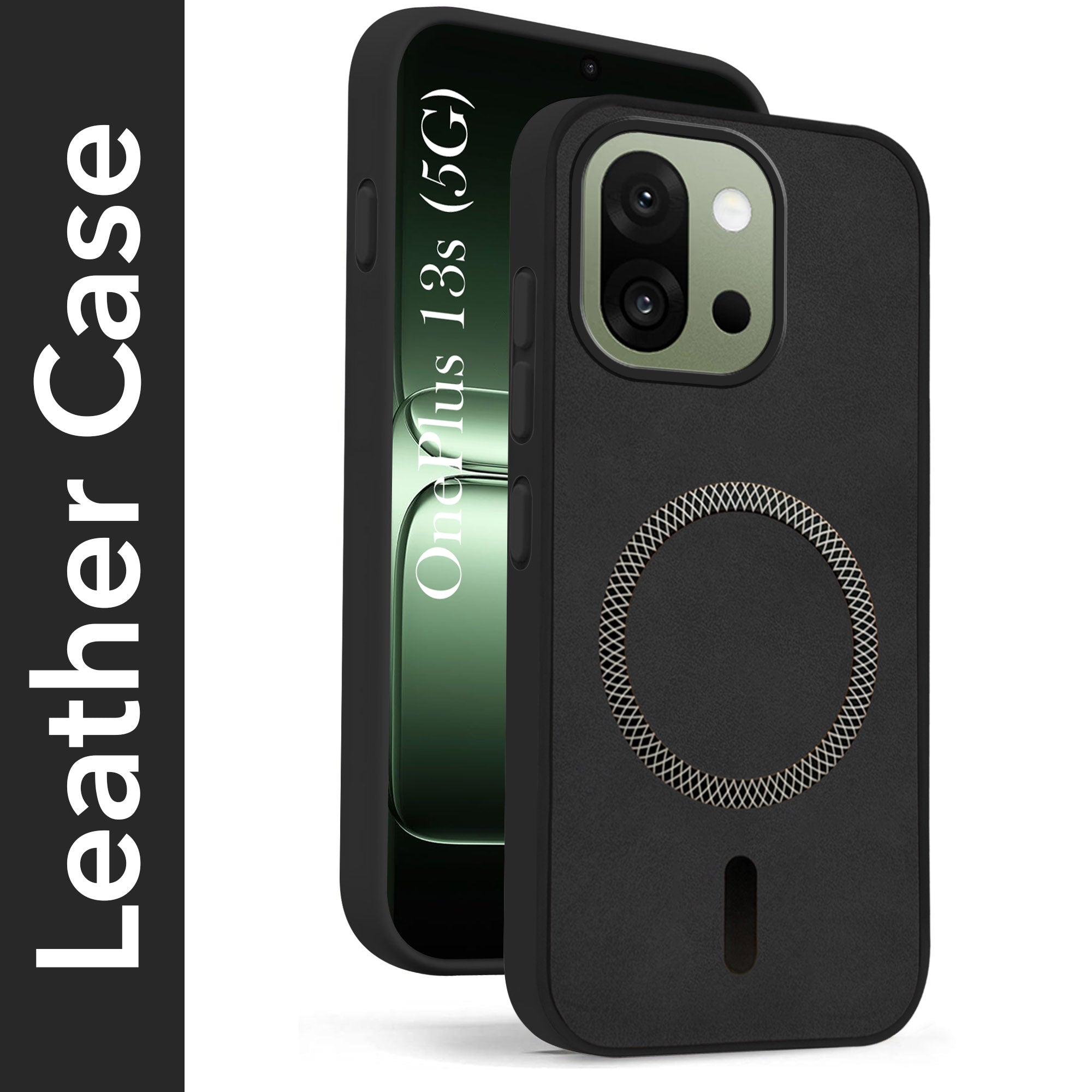 For OnePlus 13S Back Cover Case Leather Finish (MagSafe Compatible Wireless Charging | Soft Touch | Camera Bump Protection)