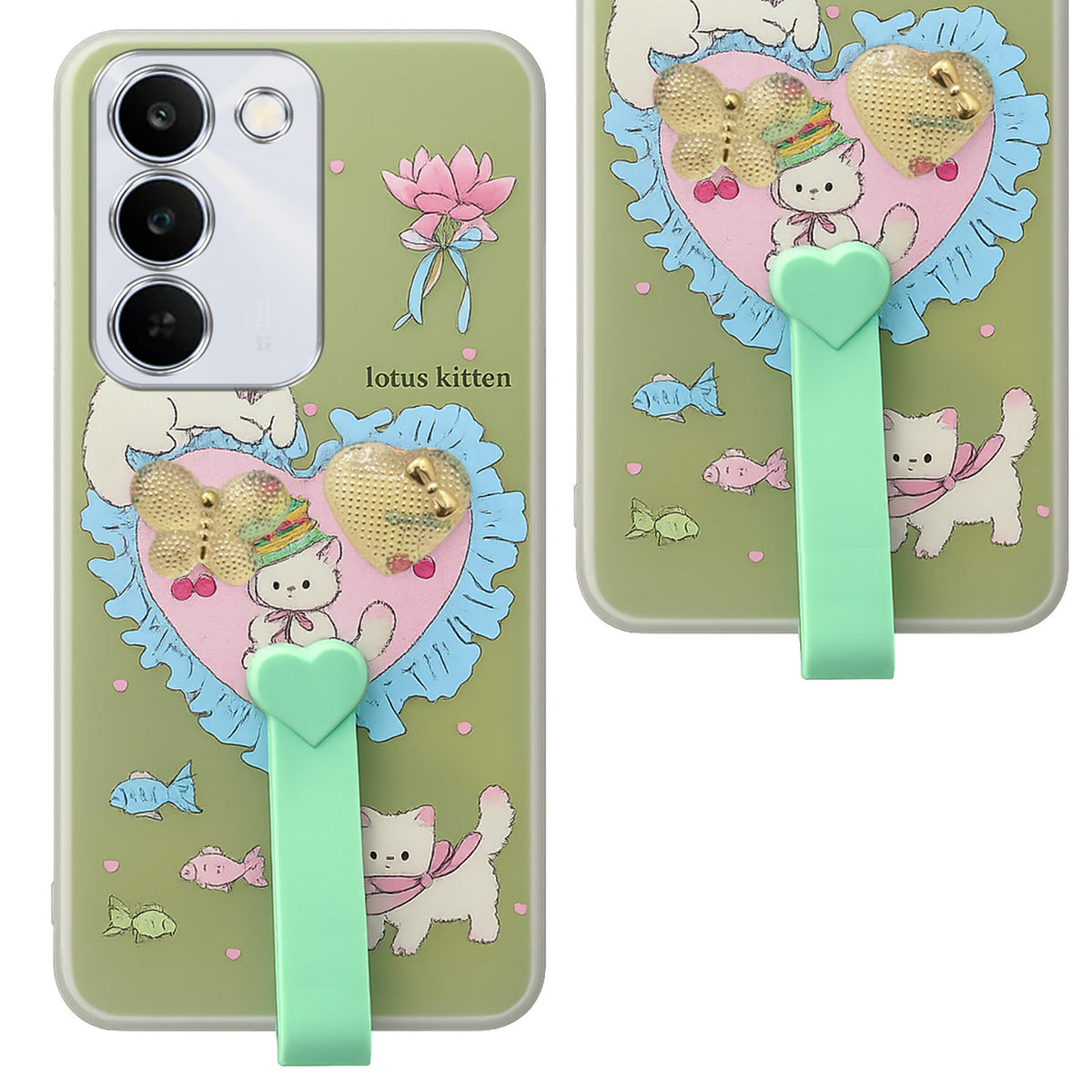 For Realme P4 Lite 5G | Narzo 100 Lite 5G Back Cover Case (3D Cute Heart Strap Holder | Camera Protection | Designer Girls Print)