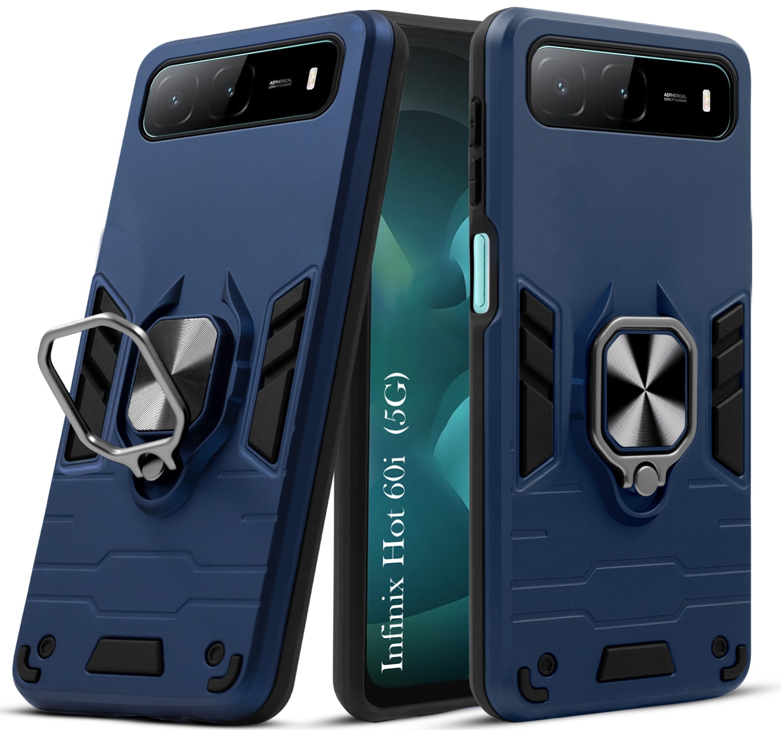 For Infinix Hot 60i 5G Back Cover Case Hybrid Armor (Shockproof Dual Layer Polycarbonate |Ring Holder Kickstand)