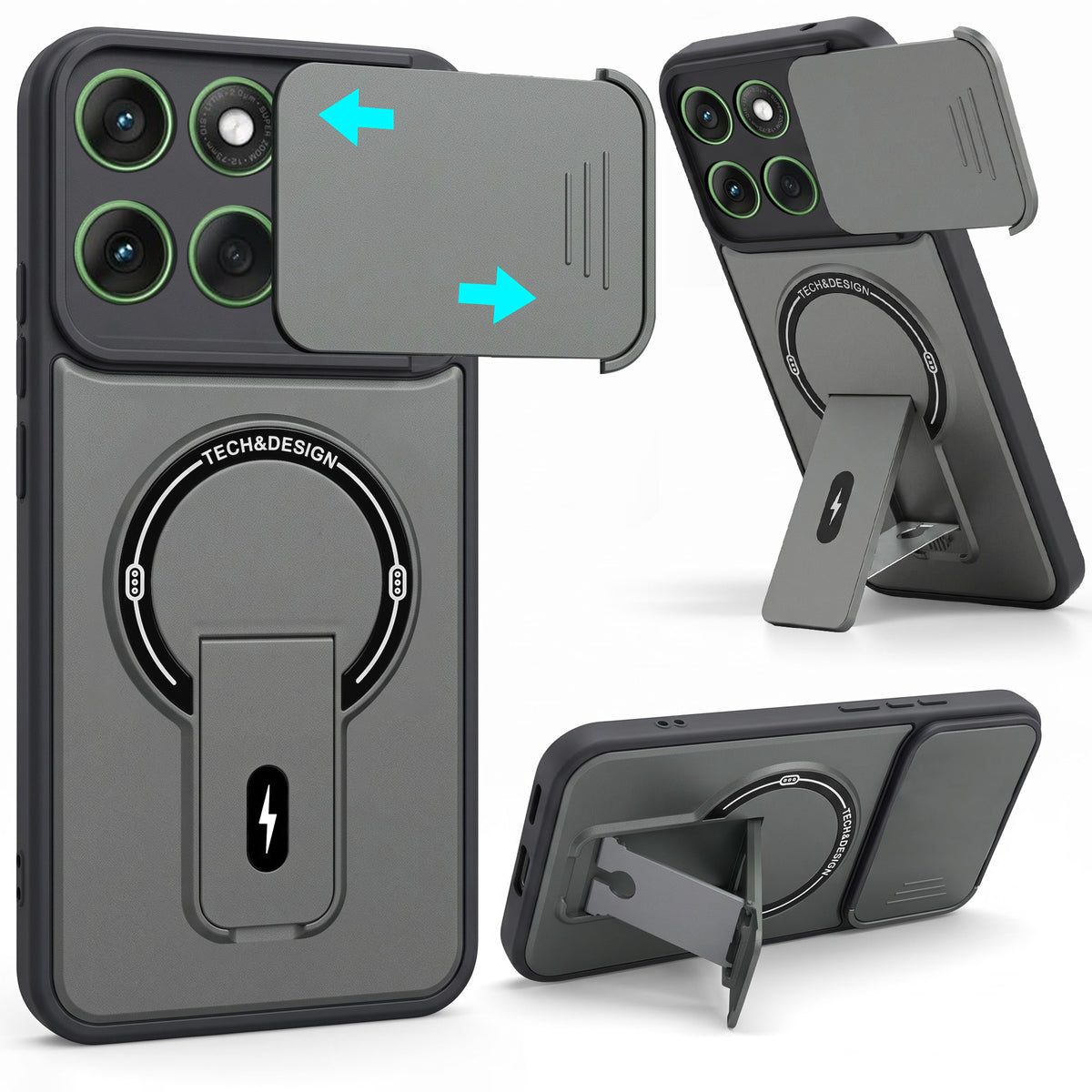 For Motorola Moto Edge 60 Back Case Cover Metallic (Hybrid Armor Kickstand | Sliding Shutter Camera Protection | MagSafe Compatible)