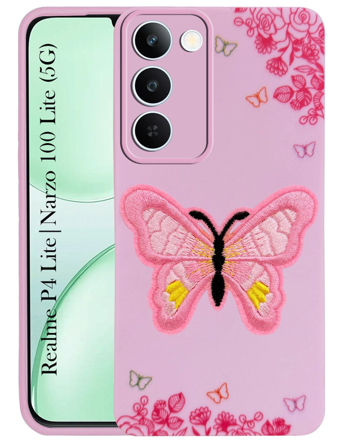 For Realme P4 Lite 5G | Realme Narzo 100 Lite 5G Back Cover Case (Soft Butterfly Embroidery | Women Teen Girls | Camera Protection| Matte Silicone)