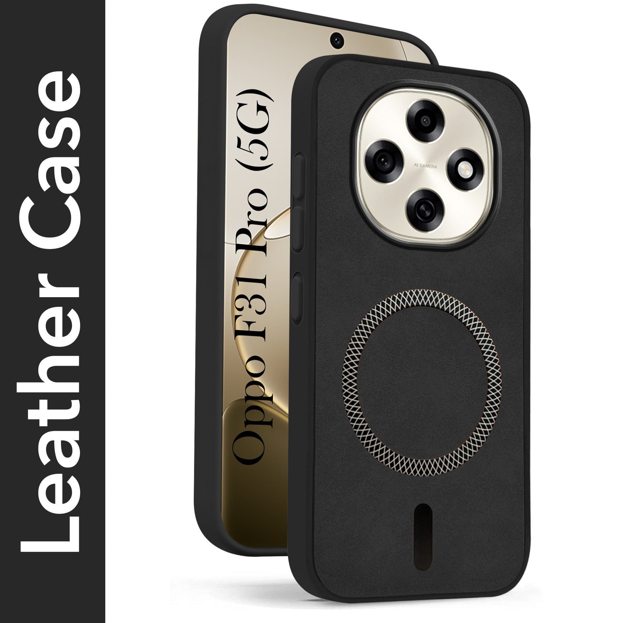 For Oppo F31 Pro Back Cover Case Leather Finish (MagSafe Compatible Wireless Charging | Soft Touch | Camera Bump Protection)