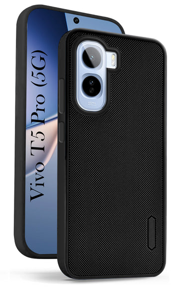 For Vivo T5 Pro 5G Back Cover Case Rubberised (Textured Grip Design| Micro-Fiber Cloth Inside | Slim and Light Weight | Soft Touch and Feel)