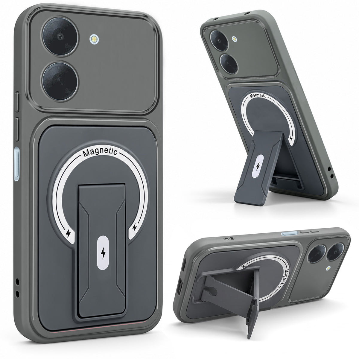 For Redmi A7 4G Back Case Cover Metallic (Hybrid Armor Kickstand | MagSafe Compatible | Camera Protection Shockproof)