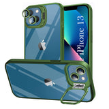 For Apple iPhone 13 Back Cover Case (Camera Lens Glass | Metal Stand Holder | Shockproof Hybrid | Anti Yellow)
