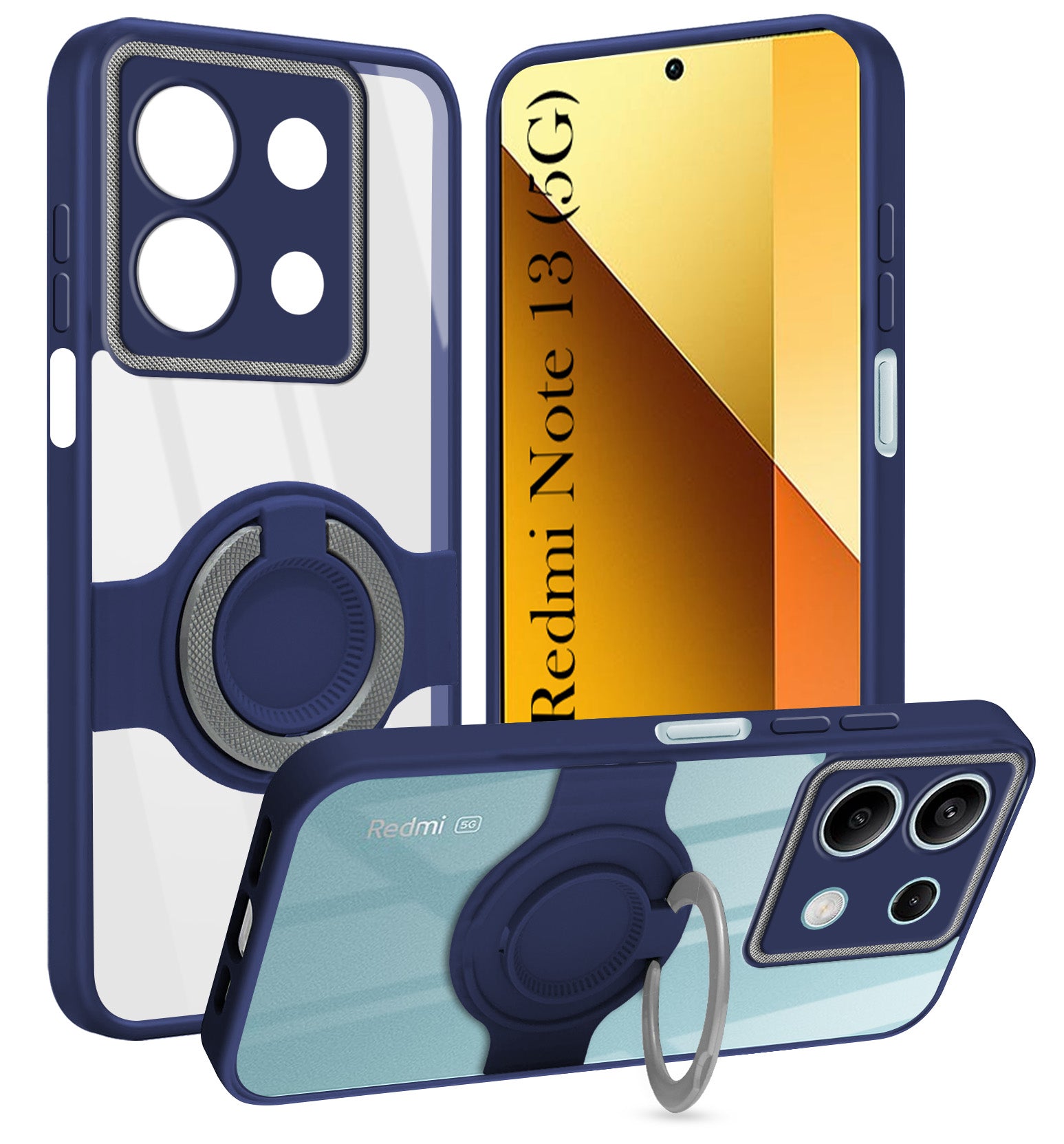 For Xiaomi Redmi Note 13 5G Back Cover Case with stand (Built-in Ring Holder Kickstand | Lifetime Anti Yellow | Camera Protection)
