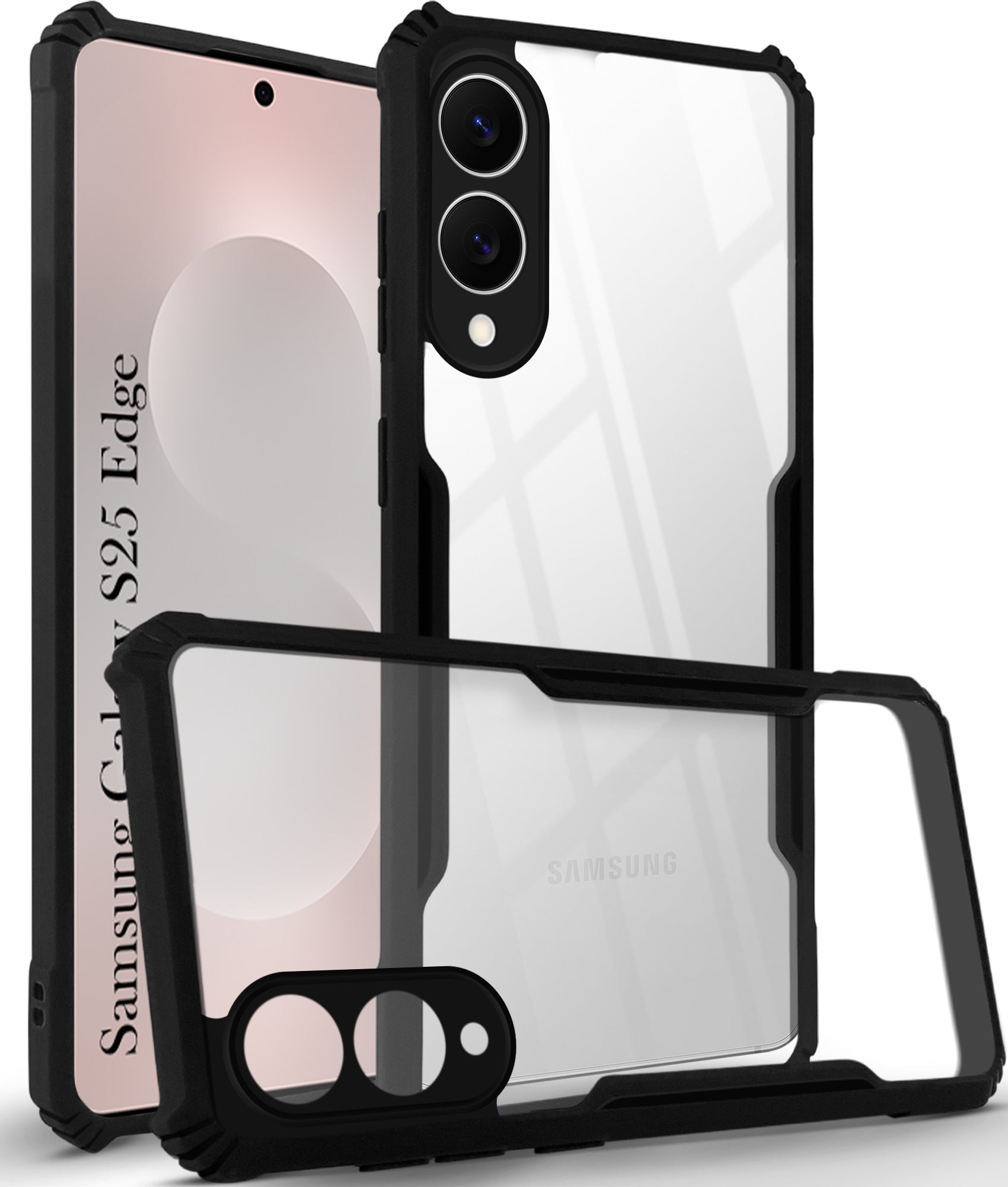 For Samsung Galaxy S25 Edge Back Cover Case (Shockproof with Polycarbonate Clear Panel | Professional Black)