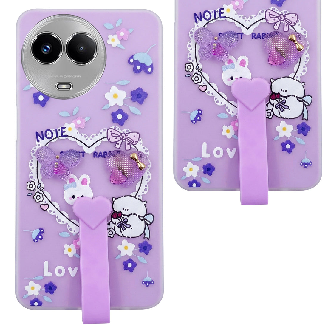 For Realme C67 Back Cover Case (3D Cute Heart Strap Holder | Camera Protection | Designer Girls Print)