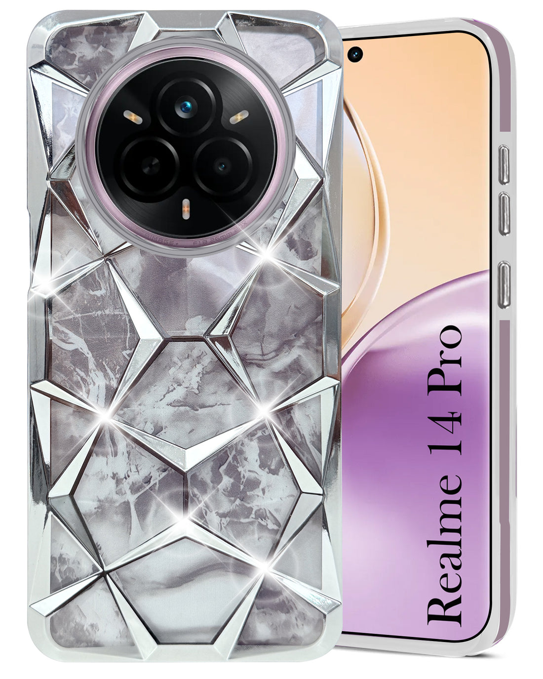 For Realme 14 Pro Back Cover Case (Dual Design Glitter Sparkle and Detachable Diamond Print Case | Soft and Flexible)