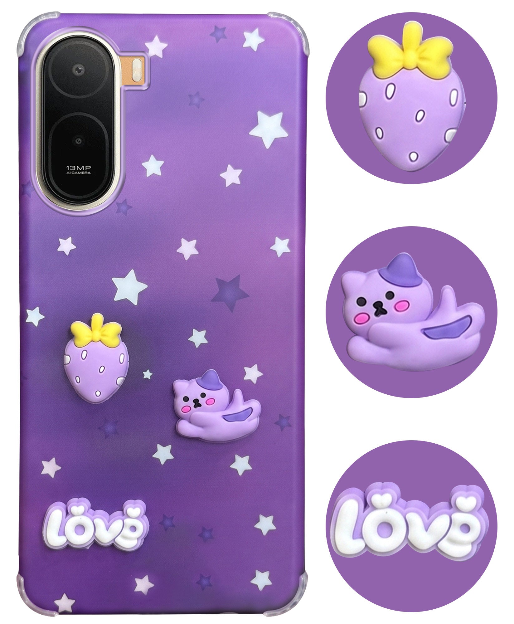 For Redmi A7 Pro 5G Back Cover Case (3D Cute Cartoons | Hard Back Side Soft | Matte Premium Finish | HD Printing)