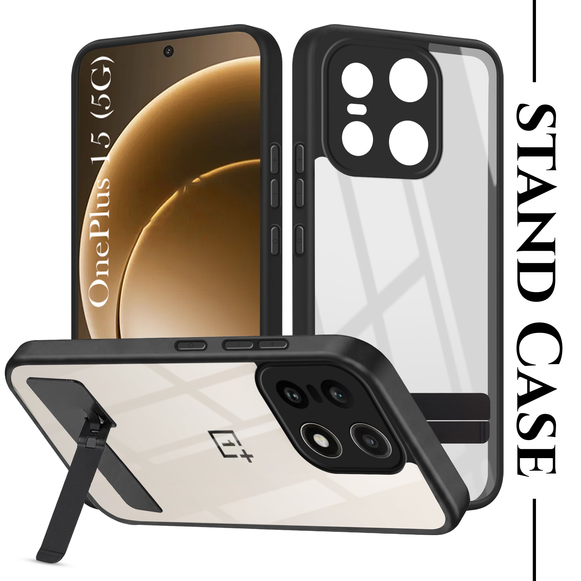 For OnePlus 15 5G Back Cover Case (Built-in Stand | Lifetime Anti Yellow | Kickstand Shockproof | Camera Protection | MagSafe Compatible)