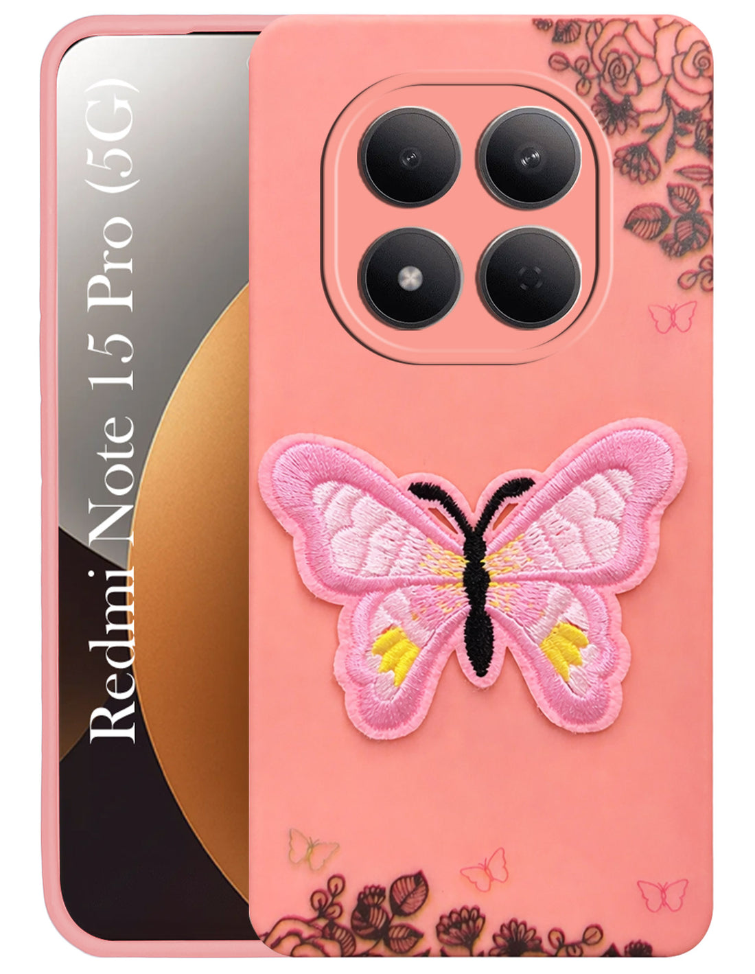 For Xiaomi Redmi Note 15 Pro 5G Back Cover Case (Soft Butterfly Embroidery | Women Teen Girls | Camera Protection| Matte Silicone)