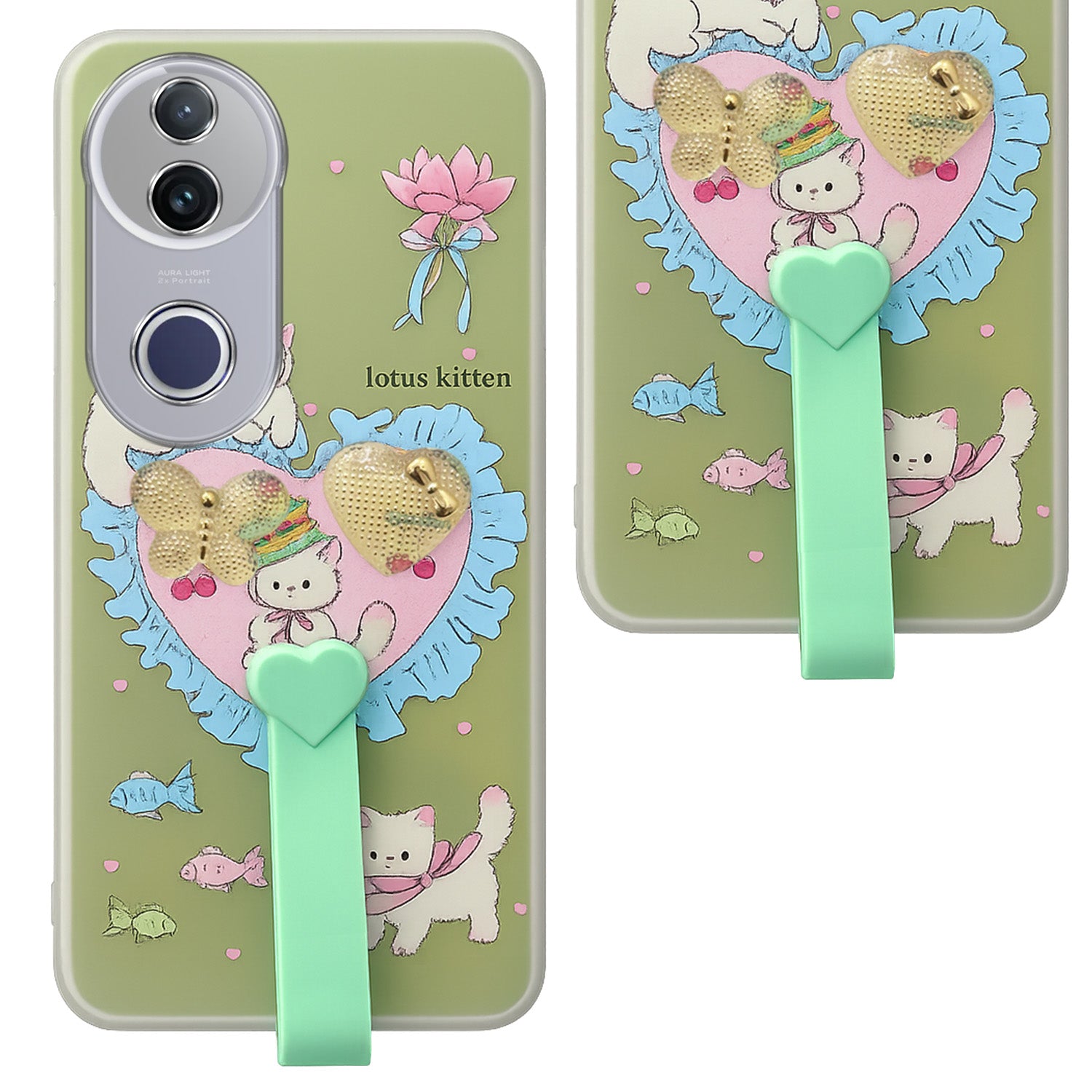 For Vivo T4R  Back Cover Case (3D Cute Heart Strap Holder | Camera Protection | Designer Girls Print)