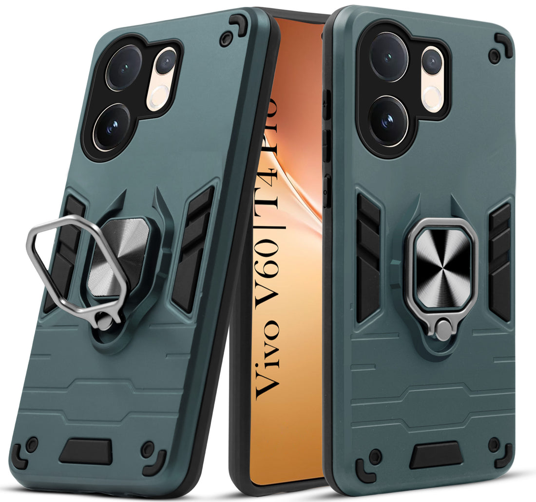 For Vivo V60 | Vivo T4 Pro Back Cover Case (Shockproof Dual Layer Polycarbonate |Ring Holder Kickstand)